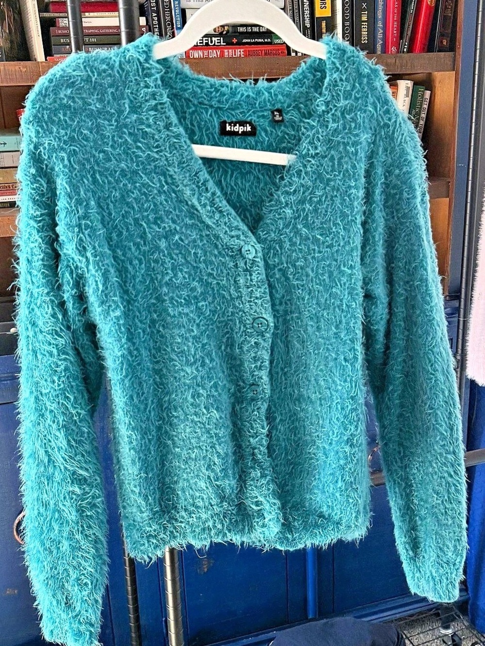 Kidpik Fuzzy Cardigan in Blue Like New